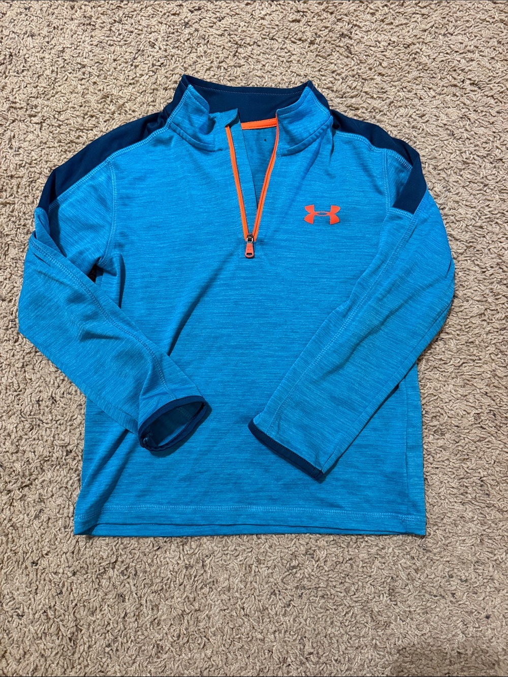 Under Armour kids Bright Blue Quarter-Zip Sweater with Orange Accents